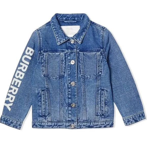 Excellent Burberry Logo Designer Blue Denim Jacket Kids size 8Y 128cm - Picture 1 of 15